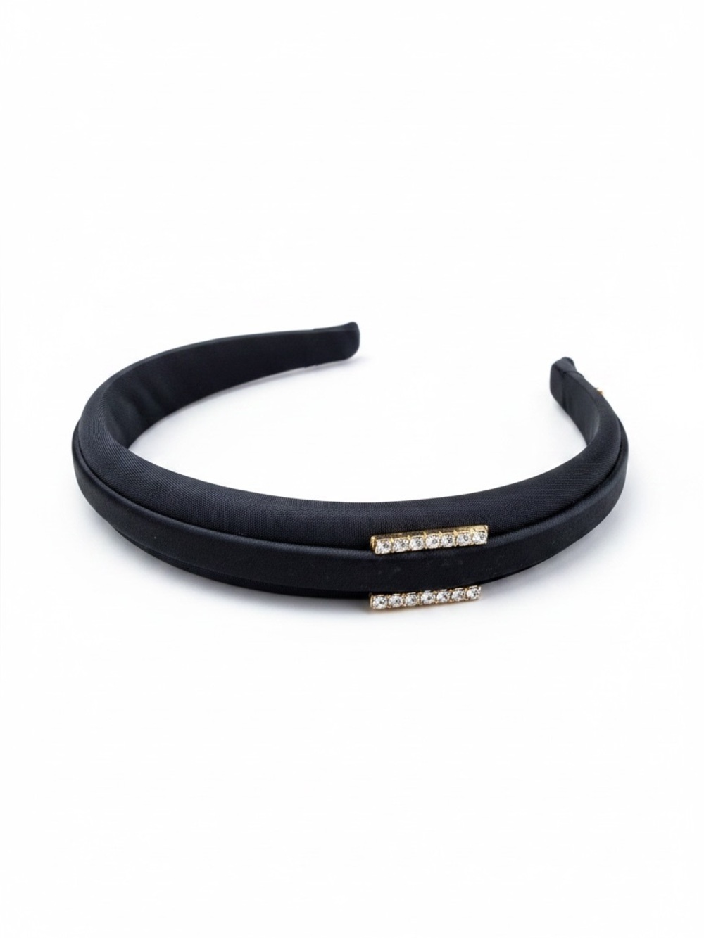 Alexandre de Paris Black Padded Headband with Gold Crystal Bars
